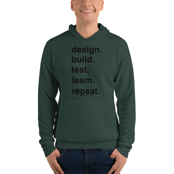 design. build. test. learn. repeat. Unisex hoodie